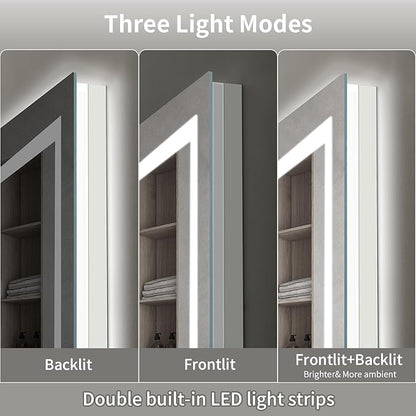 LED Mirror for Bathroom, 30x36 Inch Backlit + Front Lighted Bathroom Vanity Mirror with Lights for Wall, Double Light Strips, 3 Colors, Shatter-Proof, Anti-Fog and Brightness Memory