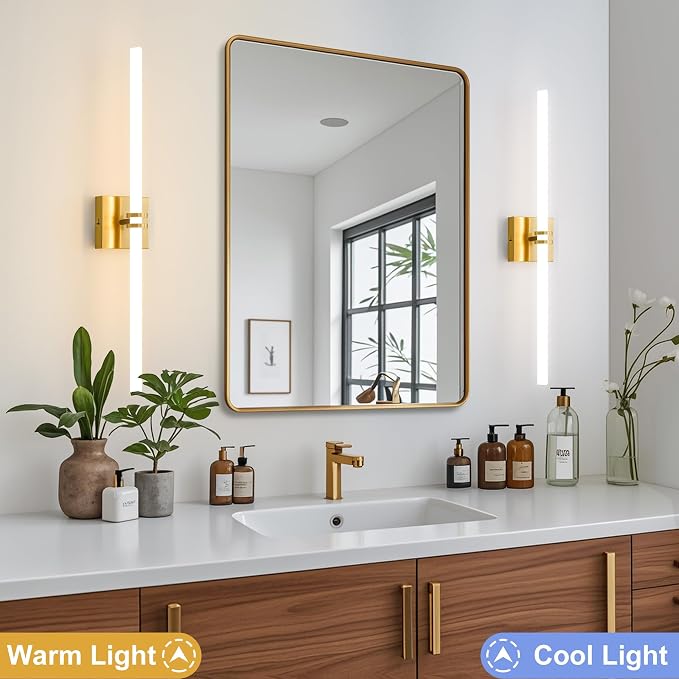 Gold Bathroom Light Fixture LED Vanity Light 30" 5CCT Wall Sconce | LED Dimmable Wall Light Modern 360° Lighting, 28W Hardwired Vanity Light for Bathroom Mirror, Flicker-Free Easy Install