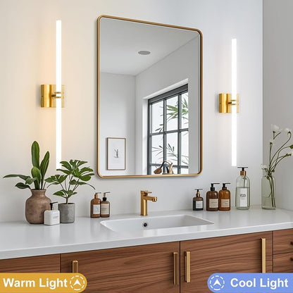 Gold Bathroom Light Fixture LED Vanity Light 30" 5CCT Wall Sconce | LED Dimmable Wall Light Modern 360° Lighting, 28W Hardwired Vanity Light for Bathroom Mirror, Flicker-Free Easy Install