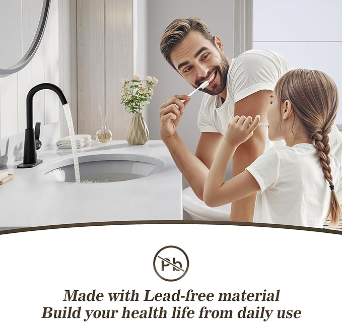 Phiestina Single Hole Matte Black Single-Handle 4 Inch Bathroom Sink Faucet with Deck Plate and Supply Hoses, Bar Sink Faucet/Pre-Kitchen Sink Faucet with 360° Rotation Spout, WE10E-MB