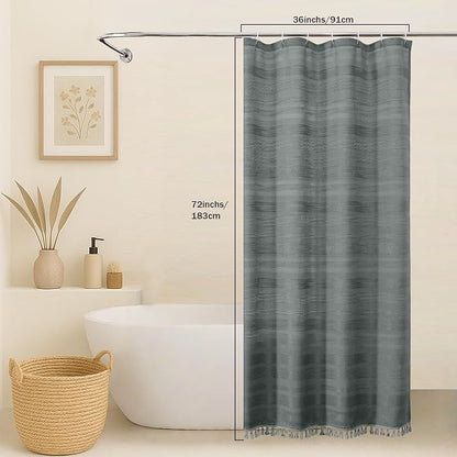 Small Stall Shower Curtain - Linen Textured Bathroom Curtain with Boho Tassel, Heavy Duty Farmhouse Bath Decor for RV Camper, Machine Washable, 36Wx72L Inches, Light Grey