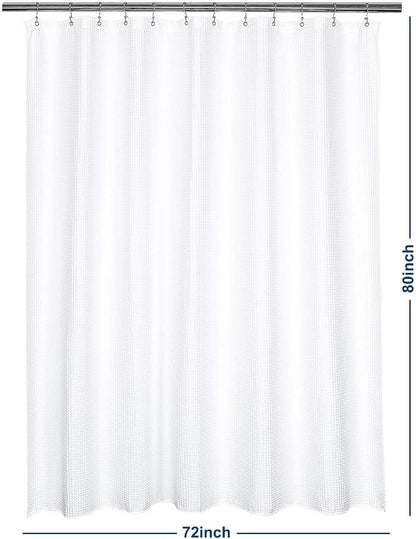 Barossa Design Extra-Long Shower Curtain 80" Height - Honeycomb Waffle Weave & Cotton Blend, Hotel Luxury & Spa, Heavy Weight Fabric, Washable - White, 72x80