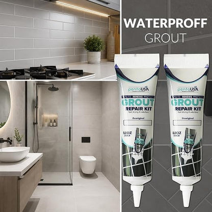 Premixed Tile Grout Repair- Modern Light Gray 2-Pack (17.6oz/500g) | Acrylic sanded formula, for bathroom shower kitchen tile, water-resistant, 24-hour cure, 58 sq ft, value 2-pack