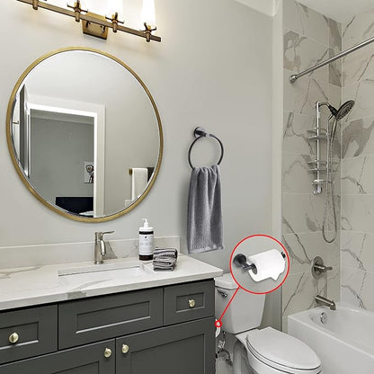 Matte Black Toilet Paper Holder and Hand Towel Holder, 2 Pieces Bathroom Hardware Accessories Set, SUS304 Stainless Steel Sturdy Wall Mount Toilet Paper Roll Holder and Towel Rack, Black