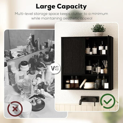 RUSTOWN Wall Mounted Bathroom Cabinets with Rounded Edges & Curved Handles | Adjustable Shelf, 3-Tier Over The Toilet Storage Cabinets, Modern Medicine Cabinet for Laundry Kitchen Living Room