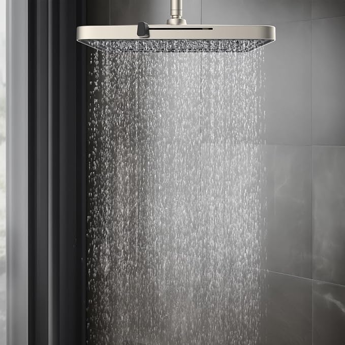 Hibbent cUPC Certified 5 Spray Modes Shower Head, 13'' High Pressure Large Rainfall Shower Head, High Flow Waterfall Bathroom Fixed Showerheads, Adjustable Swivel Ball Joint, Brushed Nickel