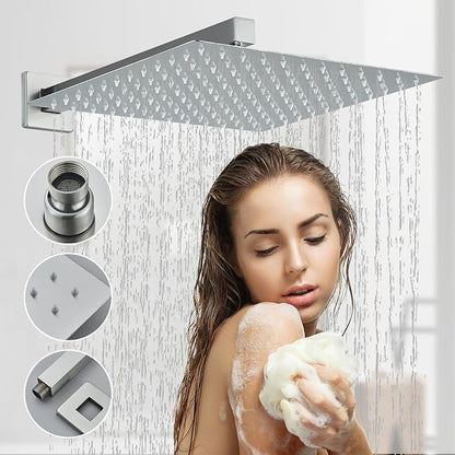 Shower Faucet Set Brushed Nickel Shower System with 12 Inches Rain Shower Head and Handheld Sprayer Wall Mounted Shower Fixture Set with Brass Shower Valve