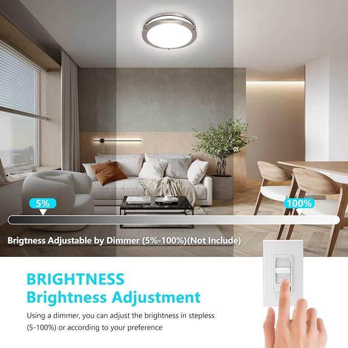 12inch LED Flush Mount Ceiling Light Fixture Dimmable Brushed Nickel, Easy Install Ceiling Lamp Fixture Without Flicker, Super Bright 36W 3600LM 5CCT Warm to White Light 3000K to 6000K 4-Pack