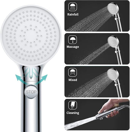 RV Shower Head with Hose, High Pressure Shower Head with Handheld On Off Switch, Travel Trailer, Motorhome and Boat and Camper Must Have RV Accessories Replacement Part, Chrome and White