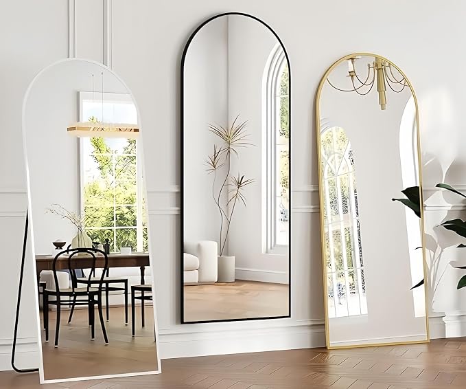 Dewfig Mirror Full Length, 64"X20" Arched Floor Mirror, Gold | Aluminum Alloy Frame Full Body Mirror, HD Shatterproof Tempered Glass, Lean/Stand/Wall for Living Room,Bedroom, Dressing Room