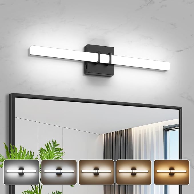 Modern Black Vanity Light Bar 24 Inch, 16W 5CCT Dimmable Bathroom Light Fixtures LED Wall Lighting Fixture