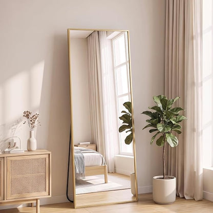 NEWBULIG Full Length Floor Mirror 58"x19", Body Standing Mirror | Wall Hanging or Leaning, Shatter-Proof Glass, Aluminum Alloy Frame with Stand, Home Decor Bedroom, Gold