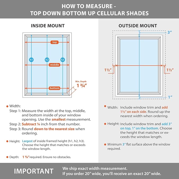 DEZ FURNISHINGS Cordless 1" Light Filtering Top Down Bottom Up Cellular Shade, 51"W x 72"H, White