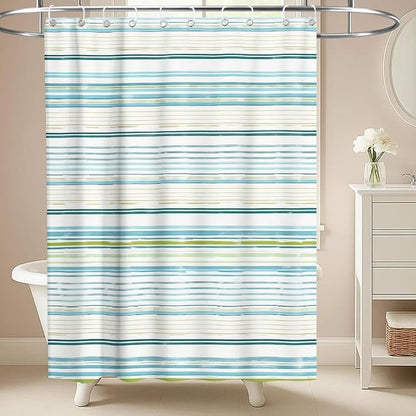 Modern Striped Luxury Shower Curtain Ocean Neutral Funky Unique Trendy | Art Shower Curtains for Bathroom, Waterproof Bath Curtain with Hooks Machine Washable Bathtub Curtains 60x72 Inch Blue