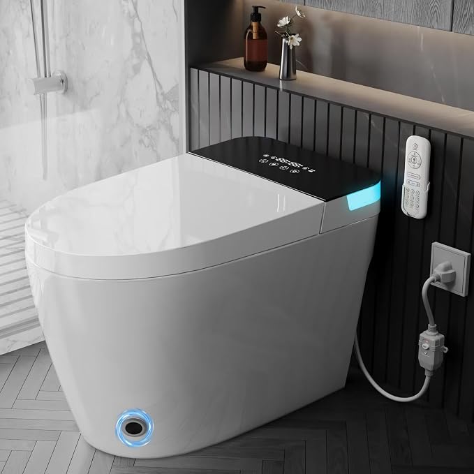 TDH Luxury Smart Bidet Toilet,Bidet Toilet with Larger LED Display,One Piece Toilet with Heated Bidet Seat,Leave Seat Auto Flushing,Foot Sensor & Night Light