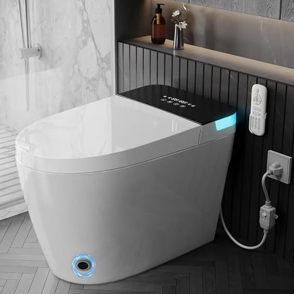 TDH Luxury Smart Bidet Toilet,Bidet Toilet with Larger LED Display,One Piece Toilet with Heated Bidet Seat,Leave Seat Auto Flushing,Foot Sensor & Night Light