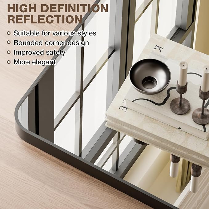 24"x30" Matte Black Rectangle Vanity Bathroom Mirror, Set of 2 | Aluminum Alloy Frame, Clear Reflection, Rust-Resistant, Vertical or Horizontal, Wall Mount, Bedroom and Entryway