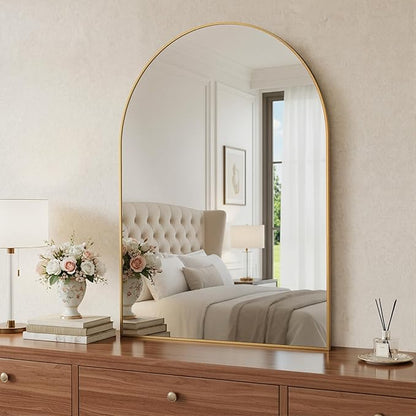 Antok Arched Bathroom Mirror, 30"x40" Wall Mounted Mirror, Vanity Mirrors for Over Sink, Aluminum Alloy Frame Bathroom Mirrors Living Room, Bedroom and Entryway, Gold
