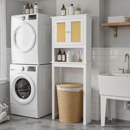 Over Toilet Storage Cabinet with Barn Door & Adjustable Shelves | 24 Inch Wide Bathroom Organizer, Space-Saving, Sturdy Wood, Anti-Tipping, Easy Assembly, for Restroom, Laundry, Small Spaces