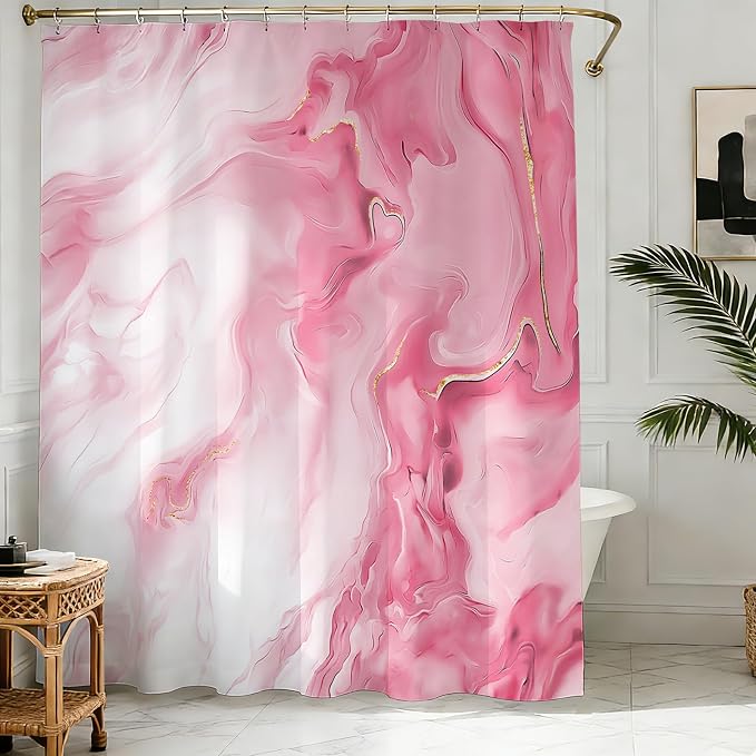 Mocsicka Shower Curtains for Bathroom, Pink Marble Shower Curtain for Bathroom, Pink and White Shower Curtain Modern Art Decor Waterproof Fabric Bath Curtain for Modern Bath Decor, 72 X 72 Inch