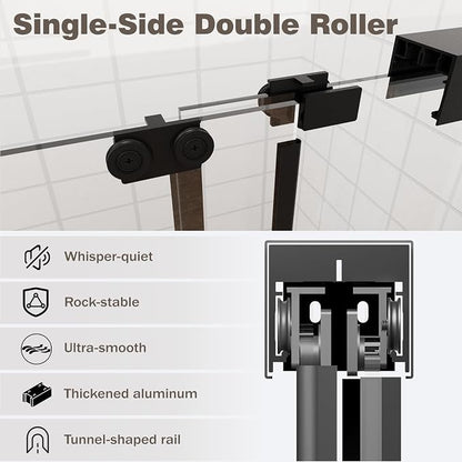 56-60" W x 72" H Semi-Frameless Double Sliding Shower Door | 1/4" SGCC Clear Tempered Glass with Explosion-Proof Film, Matte Black Bypass Walk-In Shower Door, Reversible