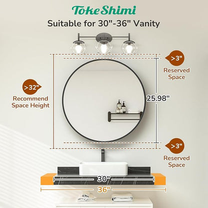 TokeShimi 26x26 Round Medicine Cabinet for Bathroom,Black Circle Bathroom Medicine Cabinet with Mirror,Surface Mount Only Detachable Shelves Circular Vanity Shatterproof Mirror with Storage
