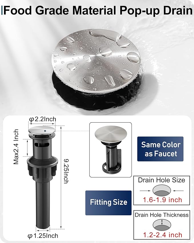 Brass Brushed Nickel Bathroom Faucet, Waterfall Faucet for Bathroom Sink 1 Hole or 4 Inch 3 Holes, One Handle with Deck Plate, Pop Up Drain & cUPC Supply Hoses for Modern Lavatory RV Washroom