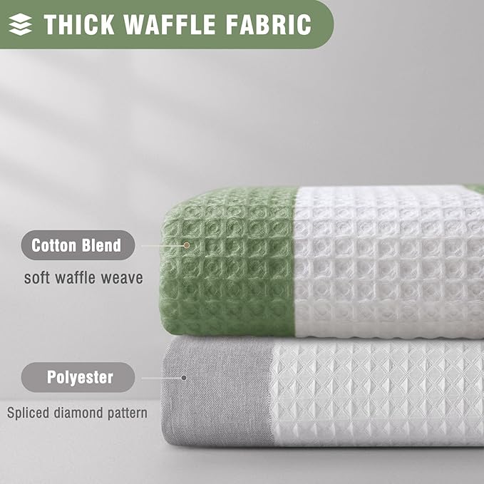 Sage Green Shower Curtain Cotton Waffle Stripe Shower Curtains for Bathroom 72"x72"