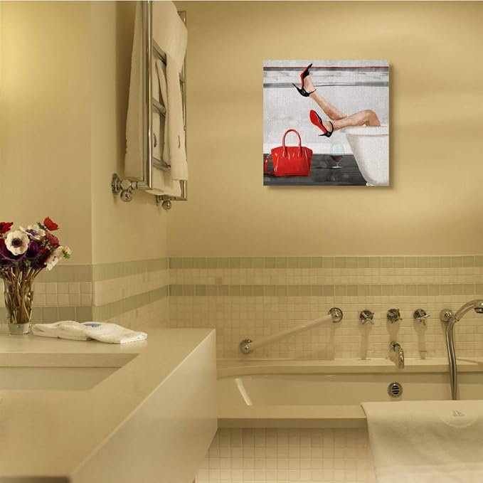Stupell Industries 'Women's Fashion Bathroom Red Wine Heels'| Canvas Art | Stupell Industries | 24 x 24 Inches, Easy to Hang and Sturdy, Made in USA, by Milli Villa