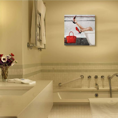 Stupell Industries 'Women's Fashion Bathroom Red Wine Heels'| Canvas Art | Stupell Industries | 24 x 24 Inches, Easy to Hang and Sturdy, Made in USA, by Milli Villa