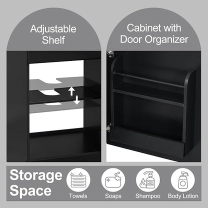 Christopher Knight Home Vanes Wood Frame 20" Bathroom Vanity with Ceramic Sink, Cabinet with Soft-Closing Door Shelf and Adjustable Shelf, Open Back, Metal Hardware, Storage/Organizer, Black