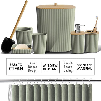 Clara Clark Bathroom Accessories Set - Bathroom Set, Bathroom Sets with Shower Curtain and Rugs, Shower Curtain Set with Trah Can - Ombre Sage Green - 22PC | 22 Piece Ombre Sage Green Bathroom Accessories Set with Toothbrush Holder, Soap Dispenser, Toi...