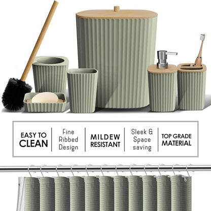 Clara Clark Bathroom Accessories Set - 27PC Bathroom Set with Adhesive Corner Shower Caddy Hanging, Bathroom Sets with Shower Curtain and Rugs, Sage Green Shower Curtain Set with Bathroom Trash Can | 27 Piece Sage Green Bathroom Sets with Shower Curtai...