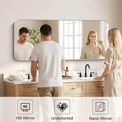 DESBING 55"x24" Bathroom Mirror for Over Sink, Silver Framed Wall Mirror | High-Definition Shatterproof Vanity Mirror with Rounded Corner for Bedroom Living Room Entryway Horizontally or Vertically