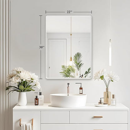 Fabuday Bathroom Mirror for Wall 30x22 Inch - White Metal Framed Over Sink Mirrors, White Vanity Mirror for Bedroom, Farmhouse Decor, Matte Finish, Horizontal or Vertical Hanging