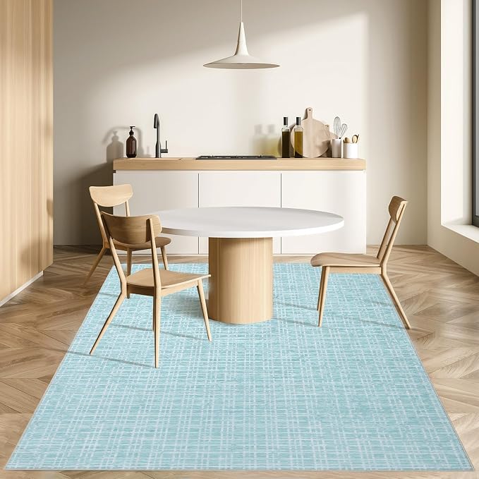 Washable Rug 9x12 Area Rug for Living Room Modern Bedroom Rug Grid Green Plaid Large Area Rug Non Slip Throw Rugs Soft Low Pile Stain Resistant Carpet for Dining Room 9'x12' Mint Green