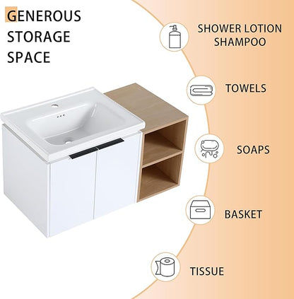 36" Bathroom Vanity with Sink, 36 Inch Floating Bathroom Vanity, Modern Bathroom Vanity, White Wall Mounted Cabinet Set(074WH, 36'' X 18'')