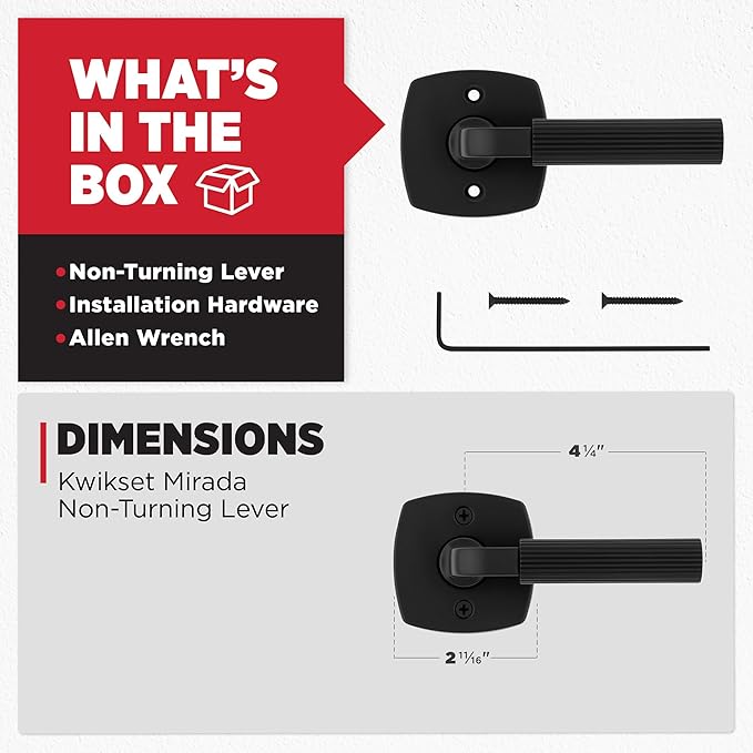 Kwikset Mirada Midtown Dummy Door Handle, Single Sided Lever for Closets, French Double Doors, and Pantry, Matte Black Non-Turning Reversible Interior Push/Pull Lever
