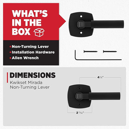 Kwikset Mirada Midtown Dummy Door Handle, Single Sided Lever for Closets, French Double Doors, and Pantry, Matte Black Non-Turning Reversible Interior Push/Pull Lever
