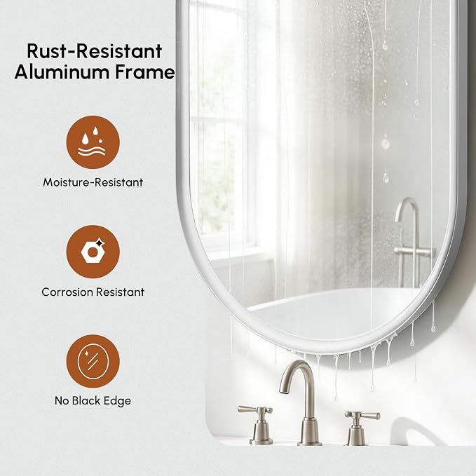 Brushed Nickel Pill Oval Mirror for Bathroom 24x36 Inch | Small Silver Vanity Mirror, HD Glass, Rust-Proof Aluminum Frame, Inner-Curved Decor for Bedroom, Entryway Renovation