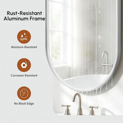Brushed Nickel Pill Oval Mirror for Bathroom 24x36 Inch | Small Silver Vanity Mirror, HD Glass, Rust-Proof Aluminum Frame, Inner-Curved Decor for Bedroom, Entryway Renovation