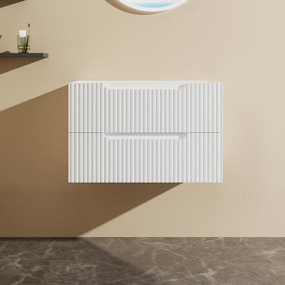 30” Floating Bathroom Vanity Cabinet Wall-Mounted Bathroom Vanity in White, Sink Basin Not Included