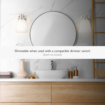 Design House Atkinson Wall Sconce, 1-Light, Frosted White Glass Shade, Dimmable, Up/Down Mountable, E26 Socket, Satin Nickel, 6.0 in L x 7.4 in W x 8.9 in H, 589515