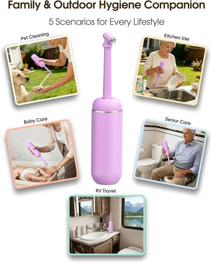 Portable Bidet for Travel & Camping - Manual Squeeze Peri Bottle Handheld | 3 Leak-Proof Seals | BPA-Free | Feminine Hygiene Care Postpartum | Extendable Sprayer with Nozzle for Men&Women-Light Purple