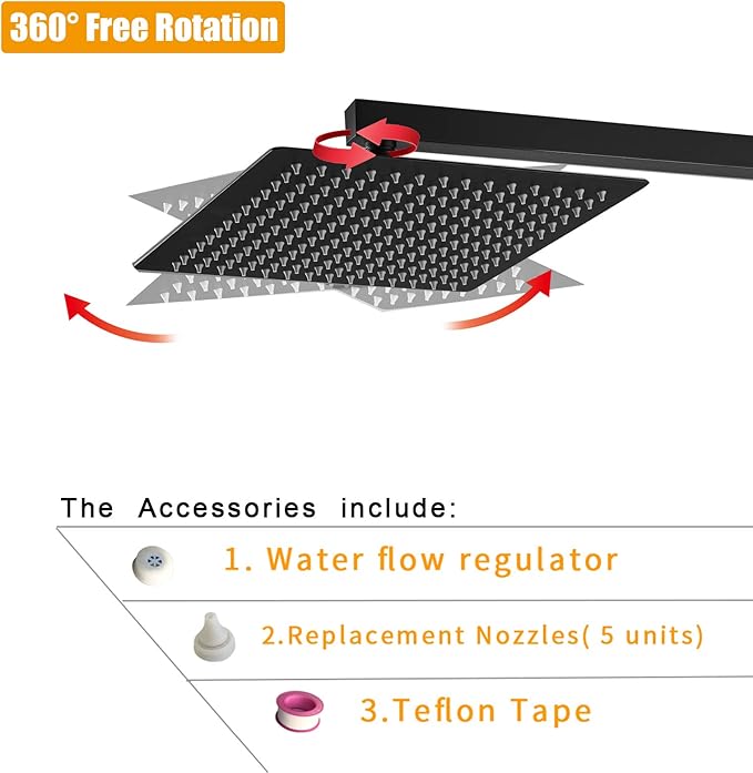 10 In Rain Shower Head High Pressure Rainfall Shower Head Matte Black | Square Rain Bathroom Showerhead, High Flow, Large Stainless Steel, Ceiling Mounted, Wall Mounted, Waterfall Full Body