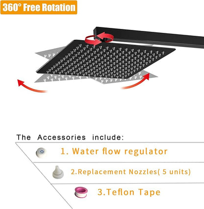 10 In Rain Shower Head High Pressure Rainfall Shower Head Matte Black | Square Rain Bathroom Showerhead, High Flow, Large Stainless Steel, Ceiling Mounted, Wall Mounted, Waterfall Full Body