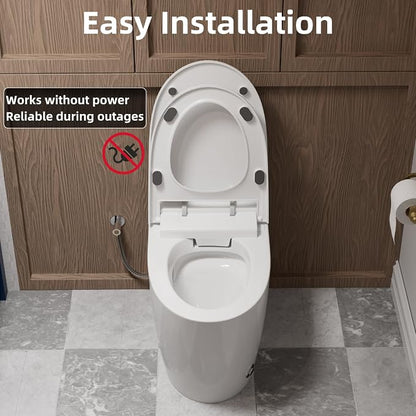 Non Electric One Piece Toilet, 1000g Map & 1.0 GPF, 17.3" ADA & Elongated Tankless Toilet for Bathroom, Powerful Air Pressure Assisted Flush System, Foot Kick Flush Included, 12" Rough in