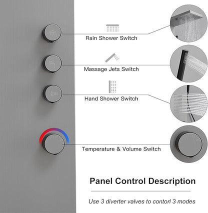 Shower Panel System Shower Wall Tower with Body Massage System Rain Shower Handheld 3 IN 1 High Pressure Jets Stainless Steel, Brushed Nickel