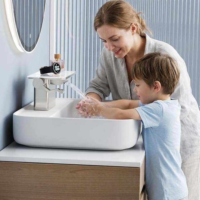 Bathroom Faucet with Storage Platform 4", 2-Hole, Brushed Nickel | Bathroom Faucet, NSF Certified 4 Inch 2 Handle Basin Faucet, Widerspread Bathroom Sink Faucet