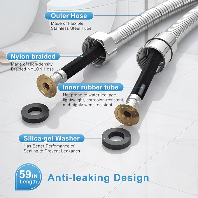 Handheld Toilet Bidet Sprayer 2 Pack, Water Pressure Adjustable Sprayer with Hose and 7/8 "T-valve, Jet Spray and Soft Spray, for Toilet, Bidet, Shower etc., Stainless Steel, Silver